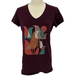 Threadless T-Shirt Burgundy Bird Graphic V-Neck 100% Cotton M